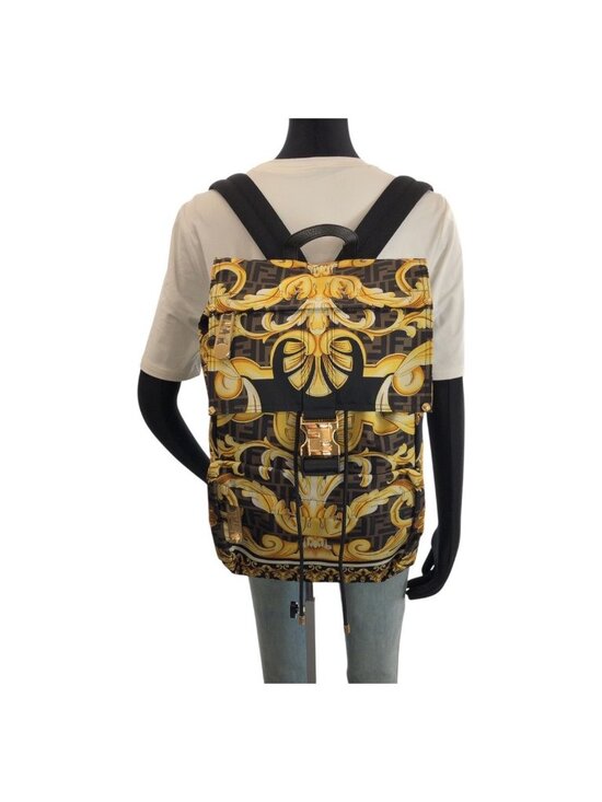 Fendi Black Brown Yellow Gold Nylon Backpack main image 4